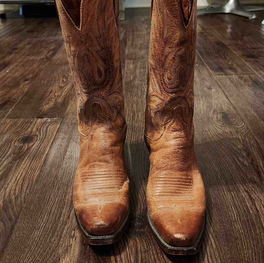 Lucchese Women's Savannah Tan Goat Leather Cowboy Boots, Size 7.5
